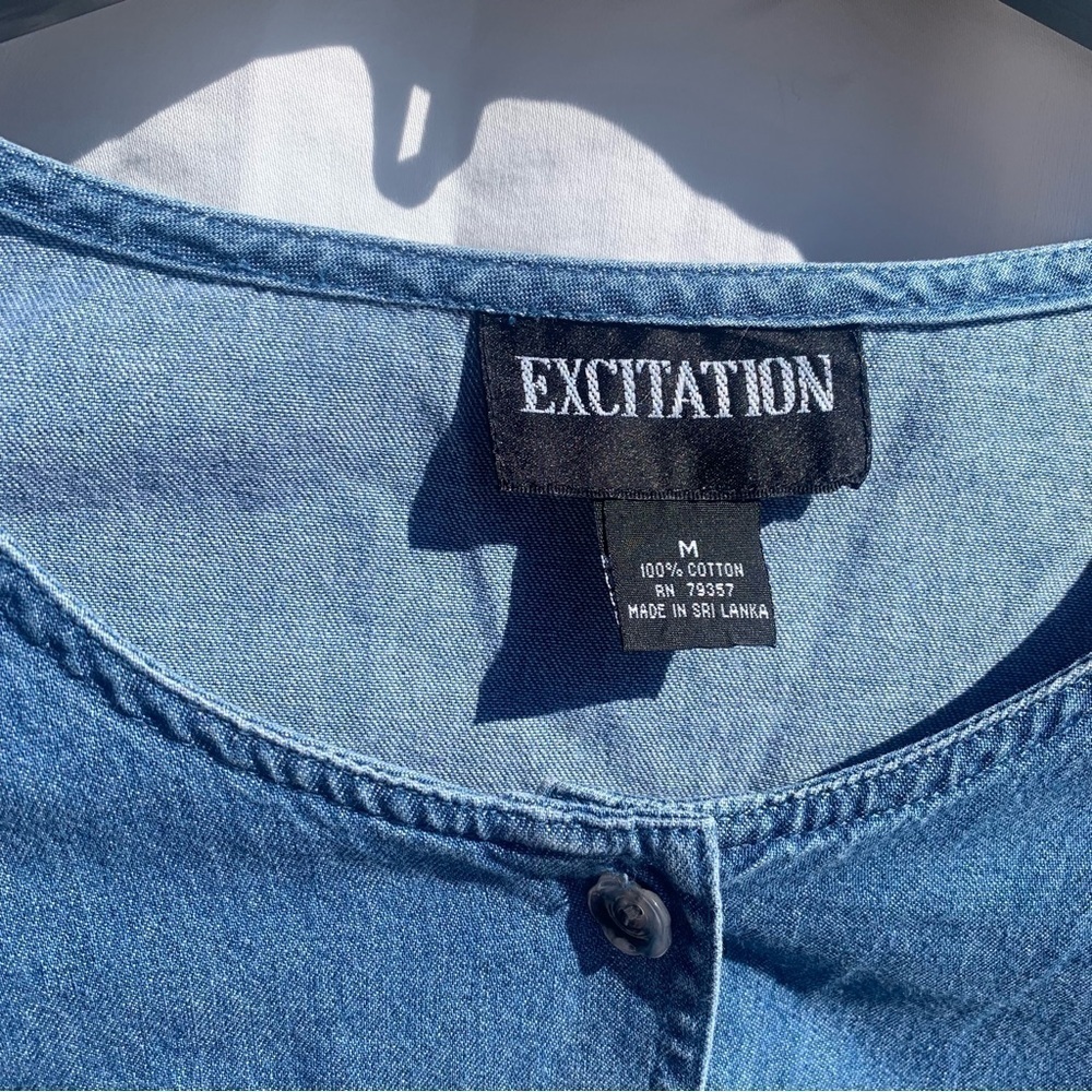 Vintage Excitation Denim Embroidered Appliqué Spring Summer Button Up Sz Medium - Picture 3 of 8
